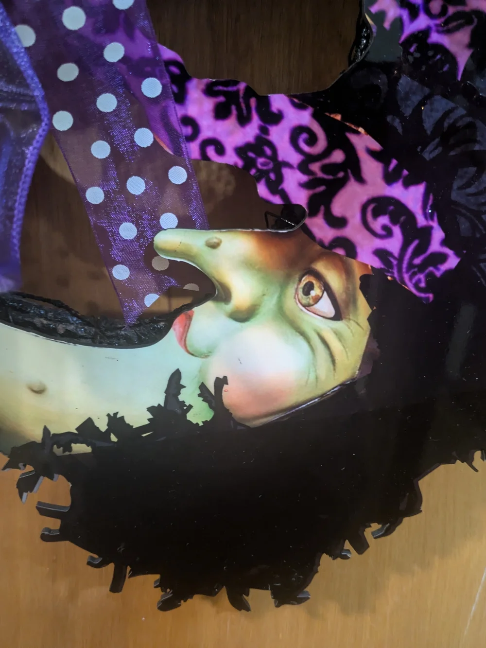 Halloween Witch Face Decorative Wreath - Purple & Green